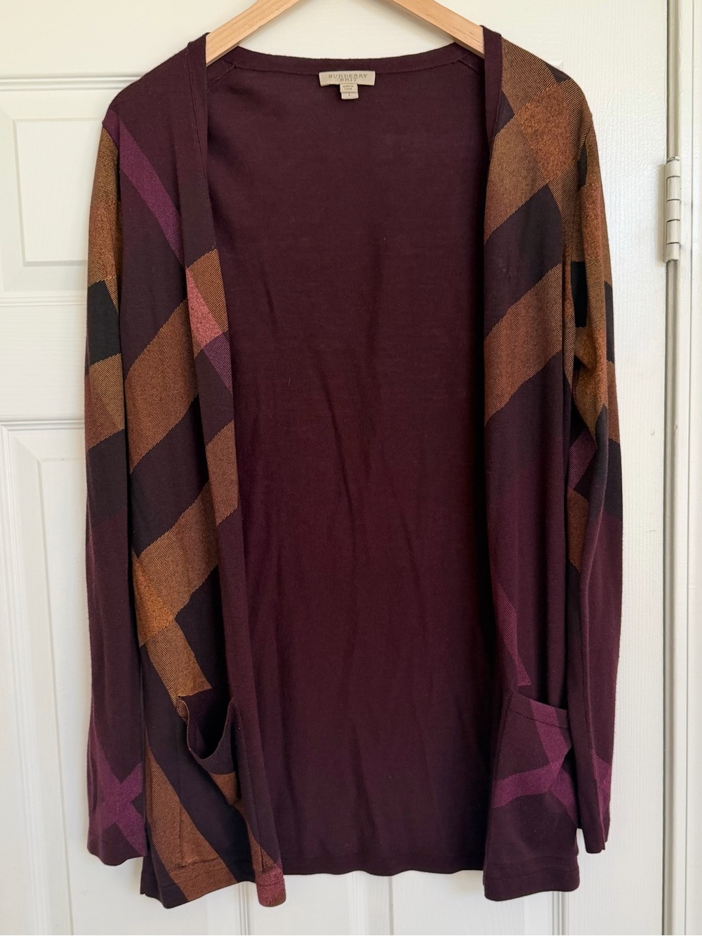 Burberry Brit Wool Cashmere Cardigan Sweater Purple Plum Size Large